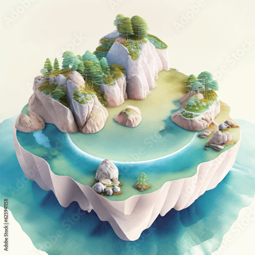 海に浮かぶ空想の島のイラスト Generative AI