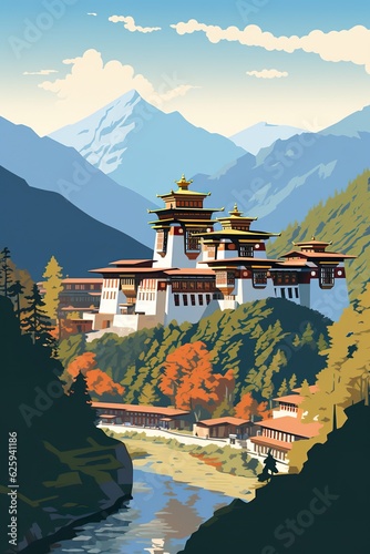 Bhutan - Thimphu retro poster (ai)
