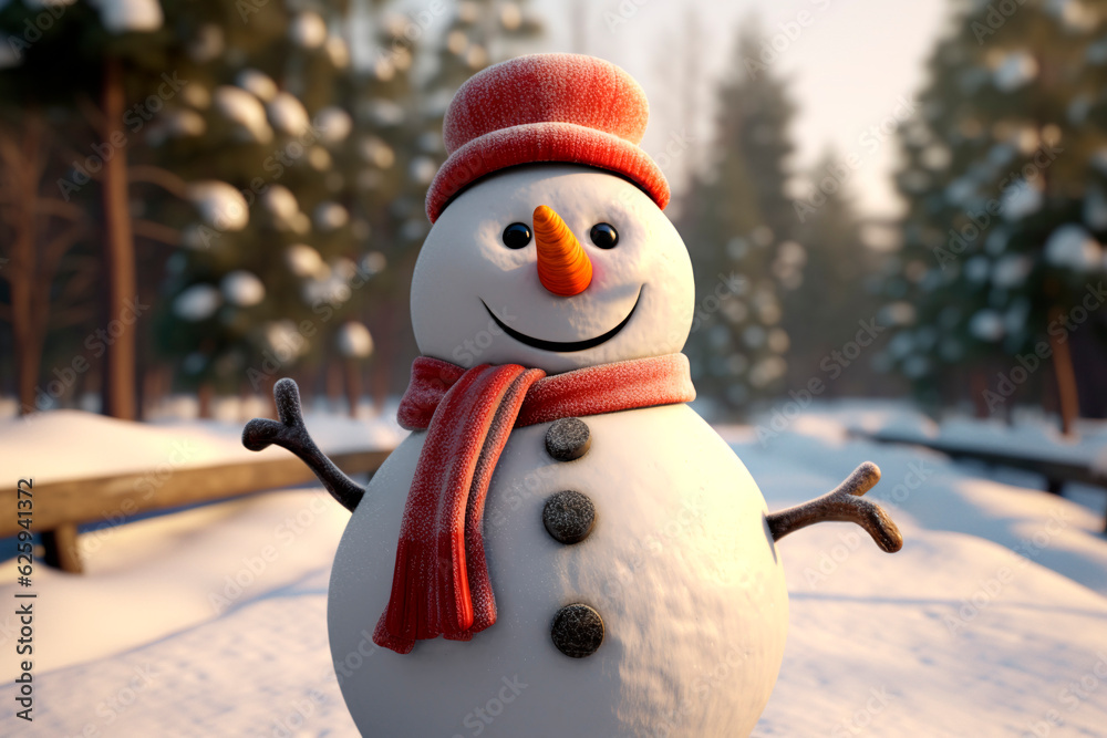 Happy Snowman In Winter Secenery Generative Ai Merry Christmas And Happy New Year Greeting 6450