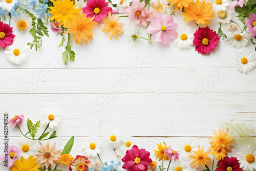 pretty flowers and wooden background