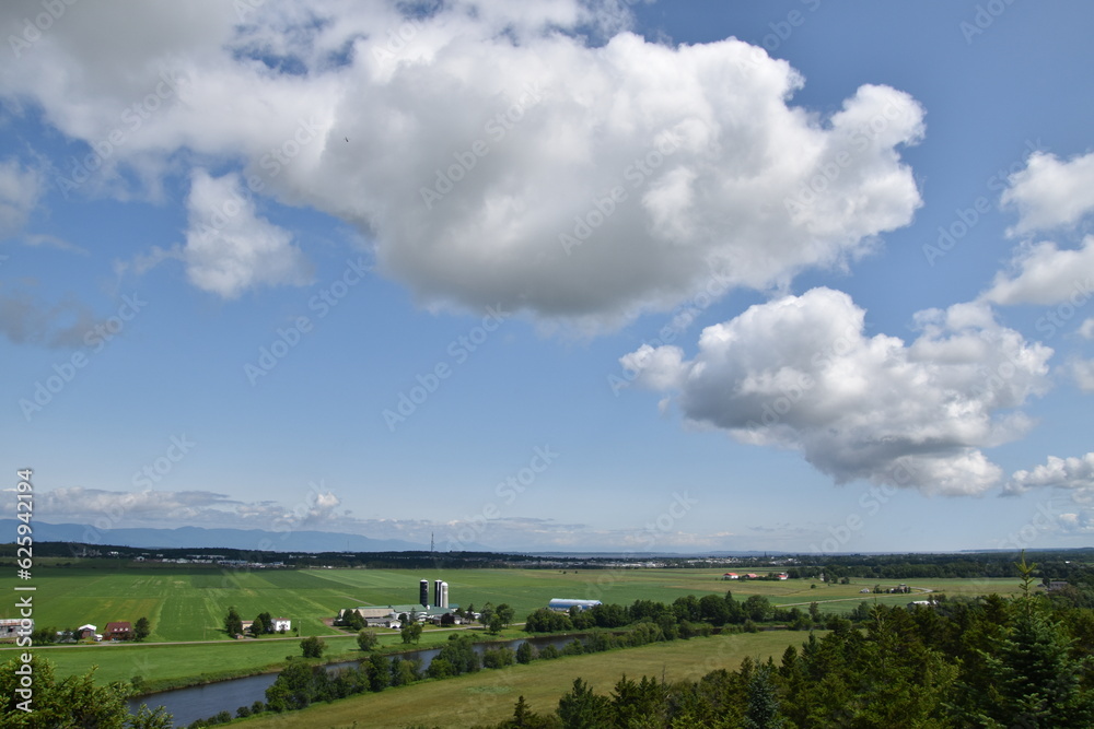 Farms in cultivation in summer, Montmagny, Québec, Canada