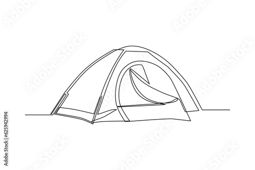 Camping tent continuous line vector illustration