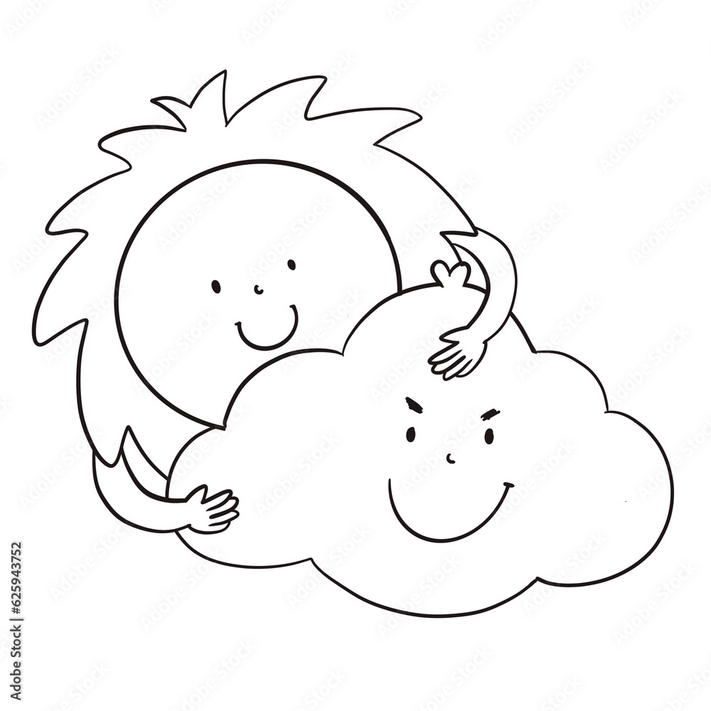 Sun and cloud , cartoon illustraion with transparent backgound. Quality 300 Dpi, good quality for printing to make coloring book for kids. Sun and cloud , cartoon illustraion with transparent backgound. Quality 300 Dpi, good quality for printing to make coloring book for kids.