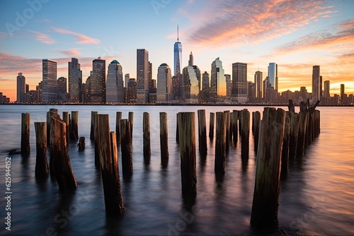 Je ne sais quoi - Lower Manhattan Skyline in panoramic view seen from Newport Pier in New Jersey: Generative AI photo