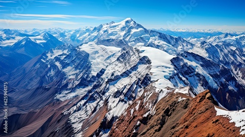 Panoramic View of High Aconcagua Mountain in the Andes of South America. Featuring Snow-Covered Peaks in Argentine: Generative AI photo