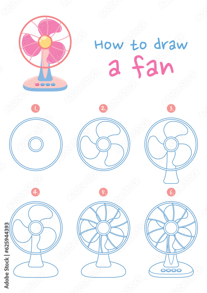 How to draw a fan vector illustration. Draw electric fan step by step