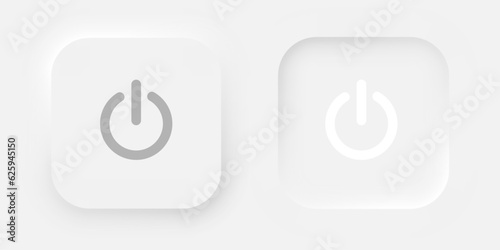 A set of square power buttons on a white background. User interface elements in the style of neumorphism, UX, UI. Vector EPS 10.