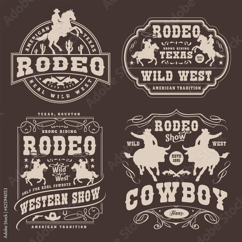 Western rodeo set stickers monochrome