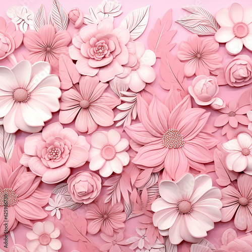 Soft pastel pink painted floral seamless  pattern  generative ai
