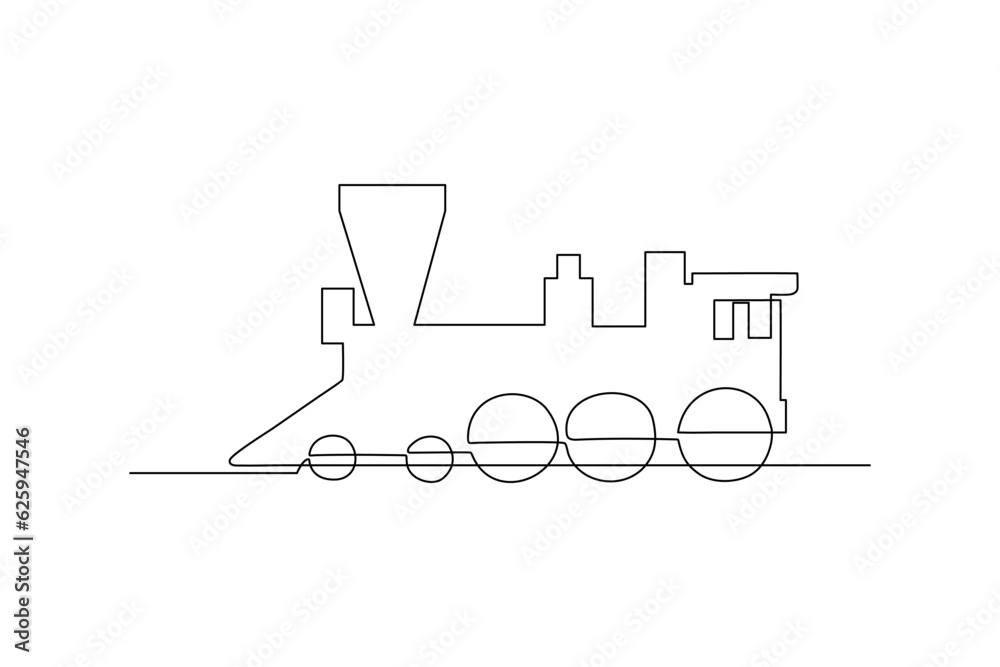 steam train continuous line art drawing