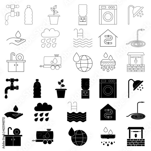 Water related icon vector set. Water line illustration collection. Water  symbol or logo.