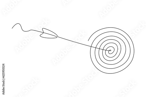 continuous line art drawing of arrow in center of target