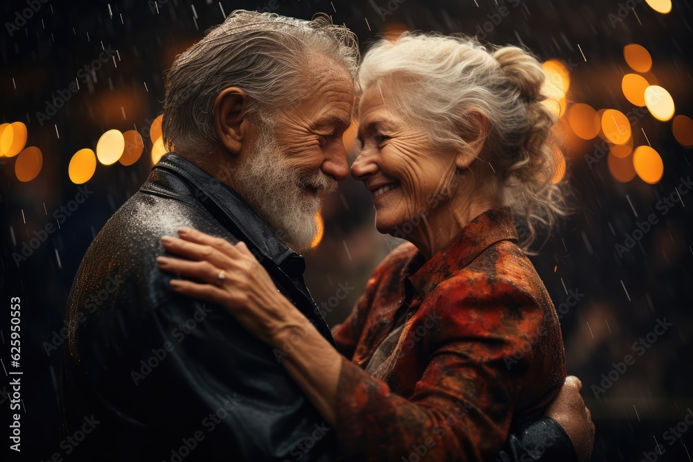Elderly Couple Dancing in the Rain - Enduring Love and Happiness
