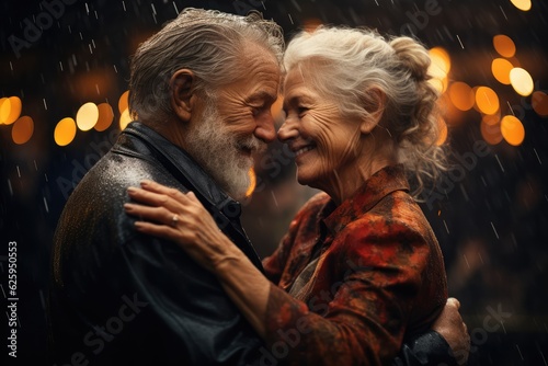 Elderly Couple Dancing in the Rain - Enduring Love and Happiness