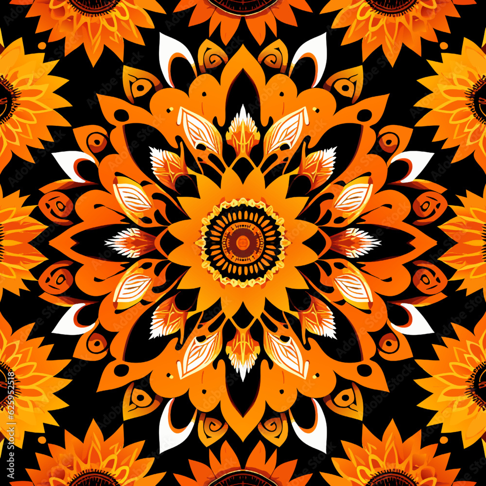 Seamless pattern with sunflowers on black background. Vector illustration. Seamless pattern with sunflowers on black background. Vector illustration.