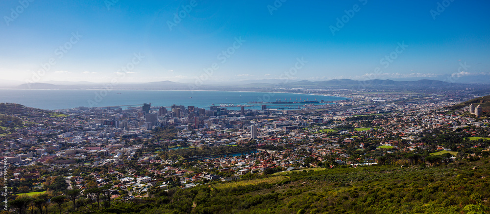 Panorama with bird's eye view of Cape Town
