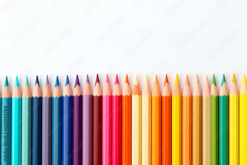 Colored pencils on a white background, copy space, Generative AI 1 Colored pencils on a white background, copy space, Generative AI 1