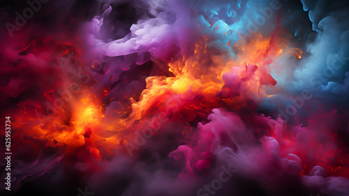Abstract cosmic background  colourful nebula  orange  golden and purple theme. Created with Generative AI.