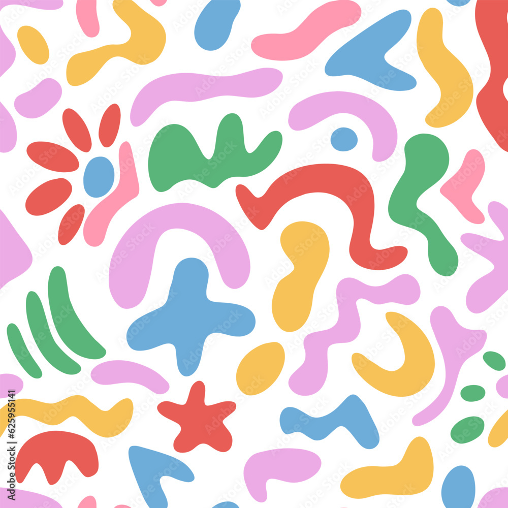 Fun colorful doodle seamless pattern. Creative minimalist style art background for children or trendy design with shapes.
