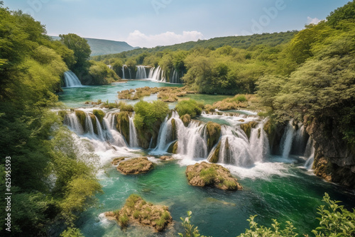 Long Exposure of plitvice waterfalls Generative AI photo