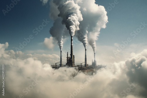 Digital paint illustration, industry metallurgical plant dawn smoke smog emissions bad ecology.Industry pollution, Air factory industry smoke, Environmental, manufacturing, global toxic, Generative AI