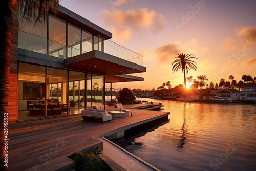 Luxury pool villa spectacular contemporary design 3D illustration digital art real estate , home, house and property Generative AI © Nataliia