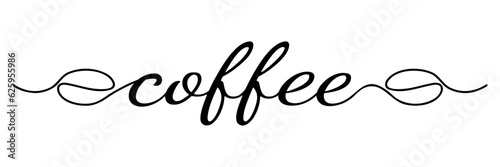 Coffee beans in vector typography. Continuous lowercase cursive coffee text. Vector illustration of an inscription for a poster, postcard, banner for a cafe. Hand drawn motivation slogan.