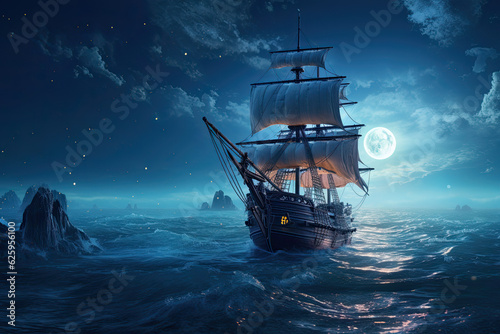 Fotografiet pirate ship in the night