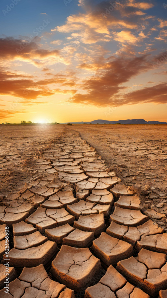 vivid illustration of climate change impact - a parched land riddled