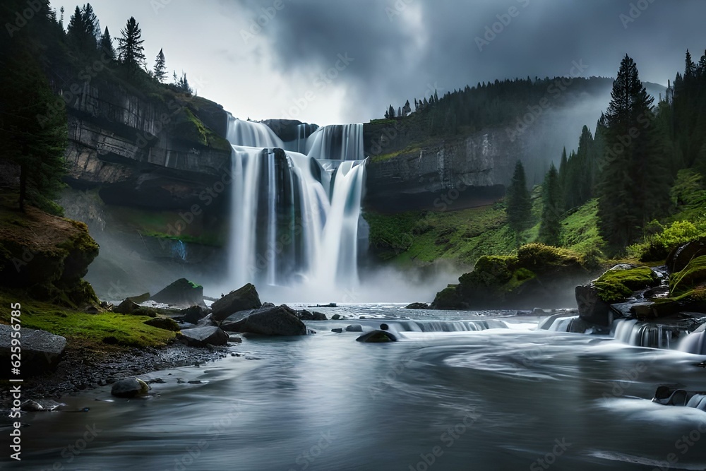 Fototapeta premium a waterfall with rain and deludge - AI Generative