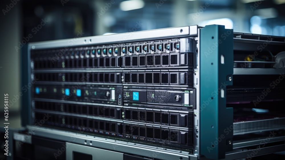 Close-up and detail of a modern internet server with circuits and cables. Close-up and detail of a modern internet server with circuits and cables.