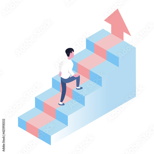 isoemteric illustration of man climbing up stairs