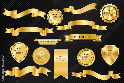 Vector luxury gold badges premium emblem round promotion decoration element.