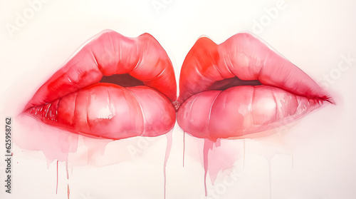 cartoon women lips in a kiss, red lipstick, female affection made with Generative AI