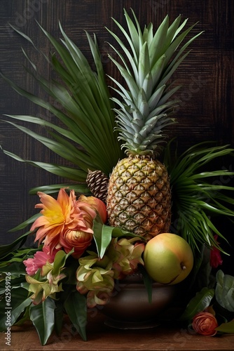 Tropical Pineapple Extravaganza - Lush Arrangement of Pineapples Decor, Generative AI