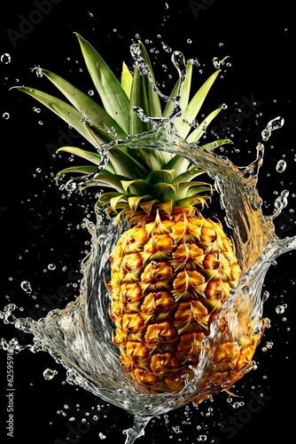 Tropical Delights - Fresh Pineapple Drenched in Refreshing Splashing Water, Generative AI