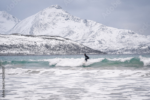 Arctic surfing in winter in the Lofoten