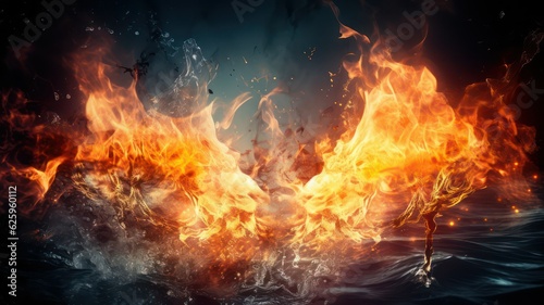 Background with flames and water created with Generative AI © mg photo