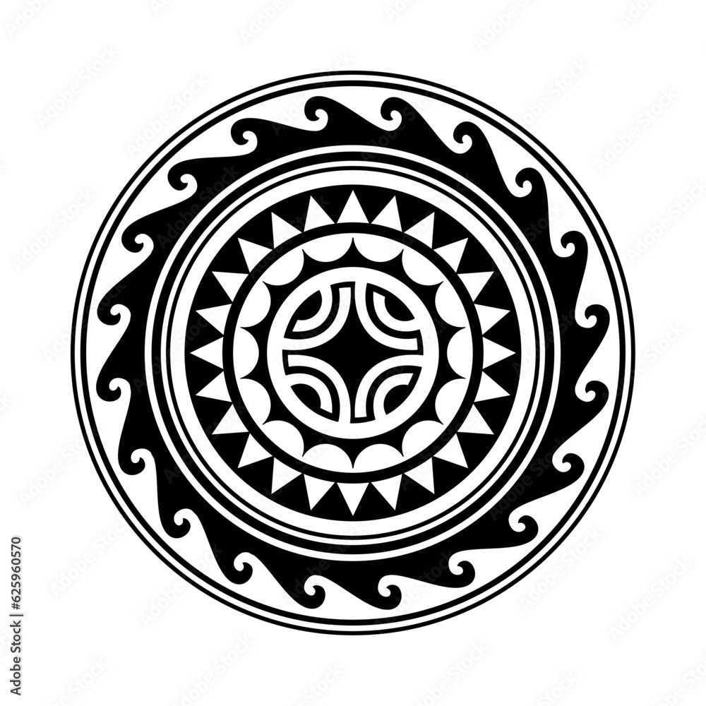 Traditional Maori round tattoo design. Editable vector illustration. Ethnic circle ornament. African mask. Black and white Traditional Maori round tattoo design. Editable vector illustration. Ethnic circle ornament. African mask. Black and white