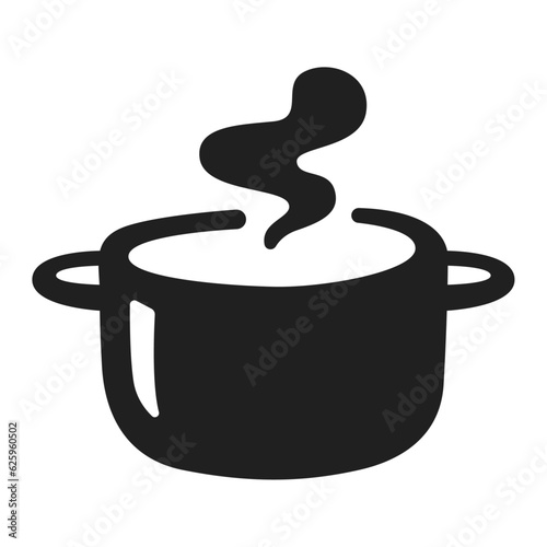 vector black soup pot, kitchen utensils drawing on white background