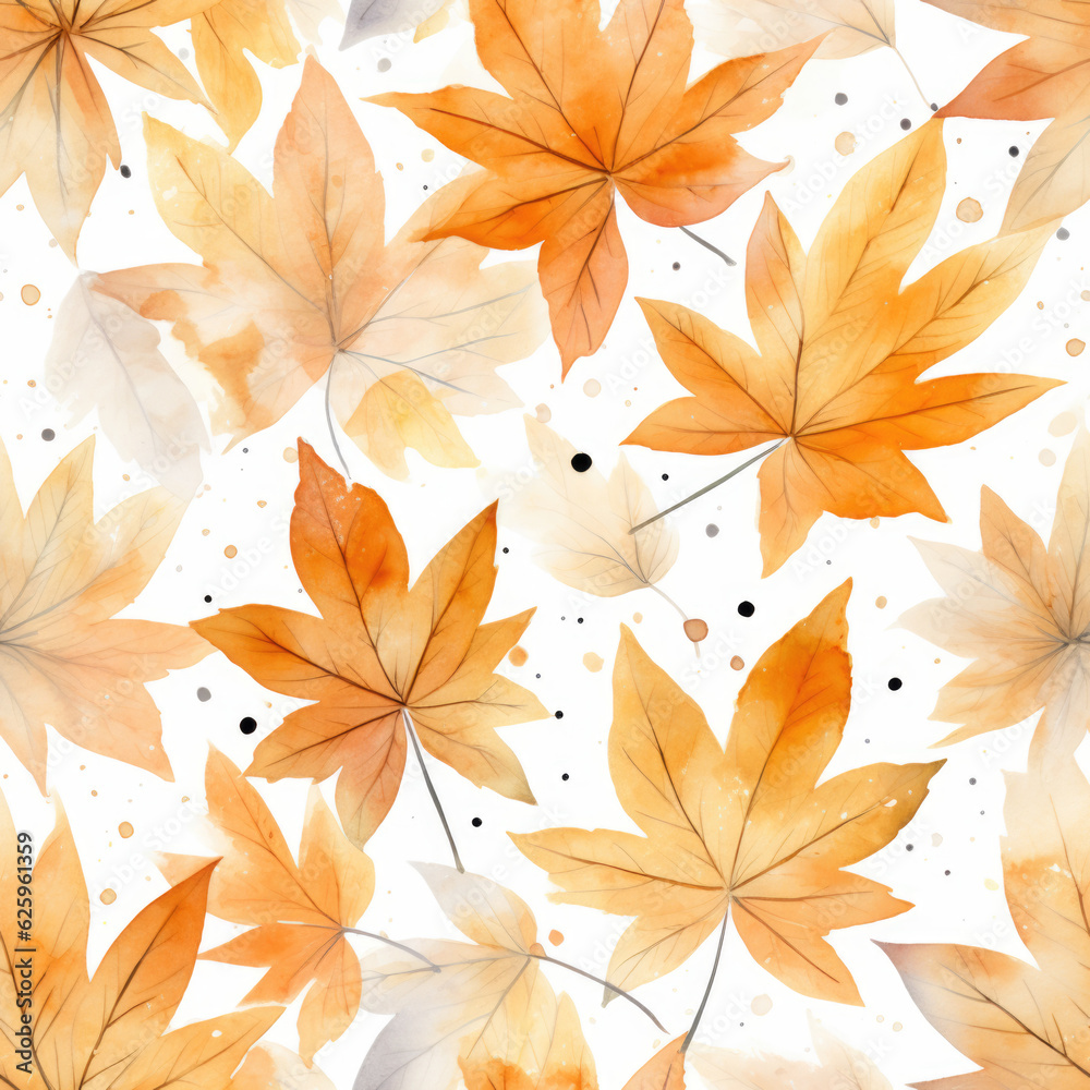 Watercolor Autumn Leaves Pattern Background