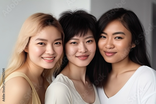 Harmony in Diversity: Close-Up of Beautiful Asian Women's, generative ai
