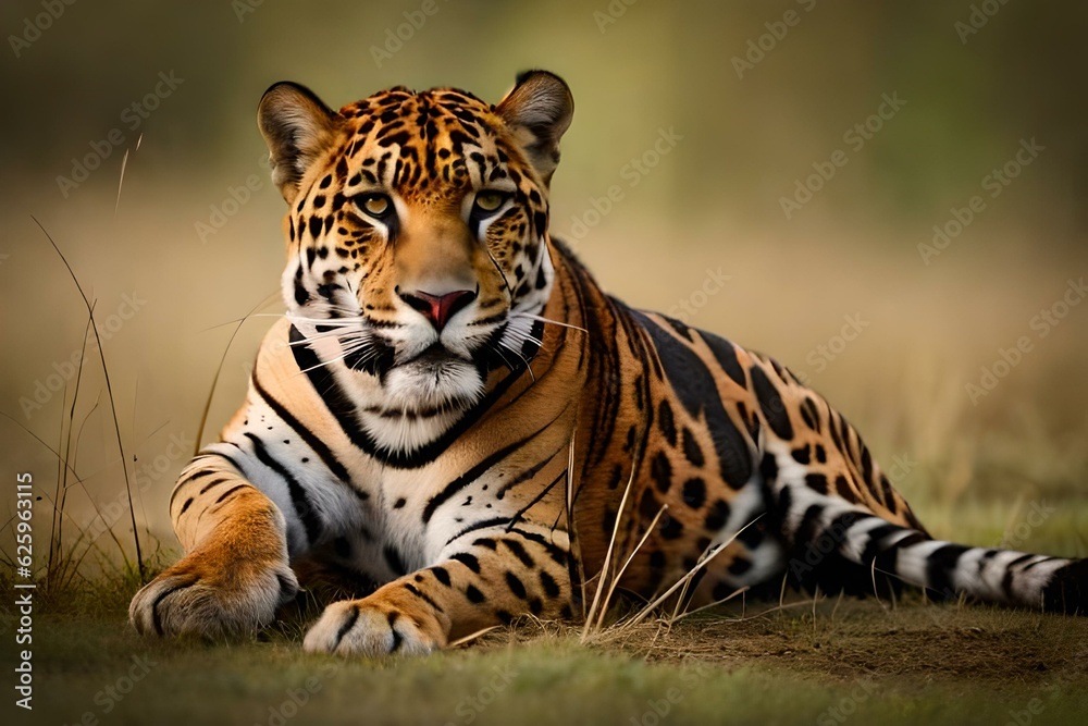Fototapeta premium A scary image of a big and majestic Jaguar - AI Generative