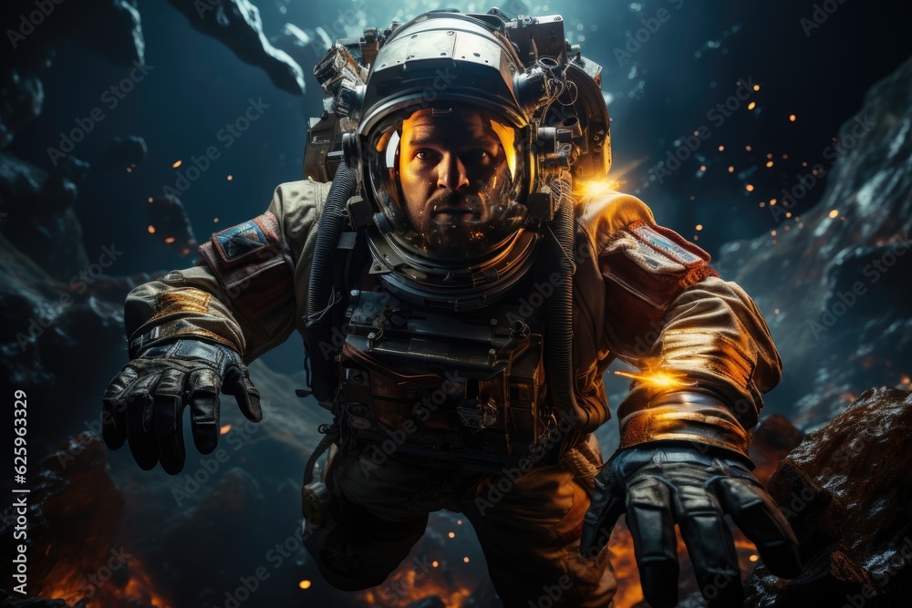 portrait of astronaut in outer space. Generative AI portrait of astronaut in outer space. Generative AI