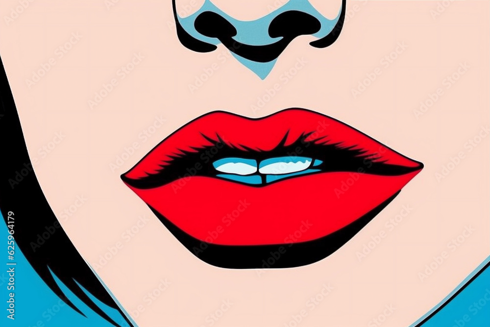 pop woman red toothpaste lipstick fashion lip poster teeth illustration open. Generative AI. pop woman red toothpaste lipstick fashion lip poster teeth illustration open. Generative AI.