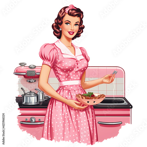 Vintage Pink Housewife Illustration