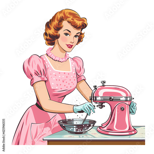 Vintage Pink Housewife Illustration photo