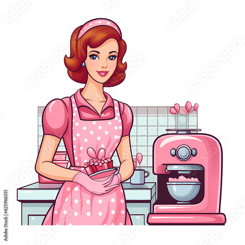 Vintage Pink Housewife Illustration photo