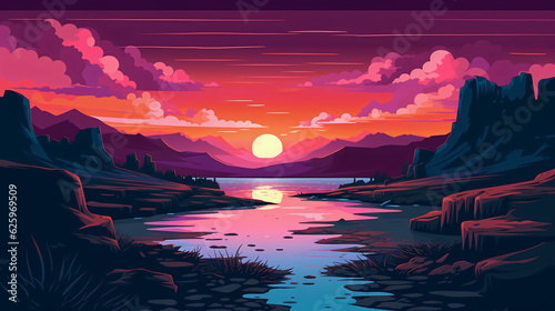 Sunset On The Lake With Mountains And Clouds Made With Generative AI