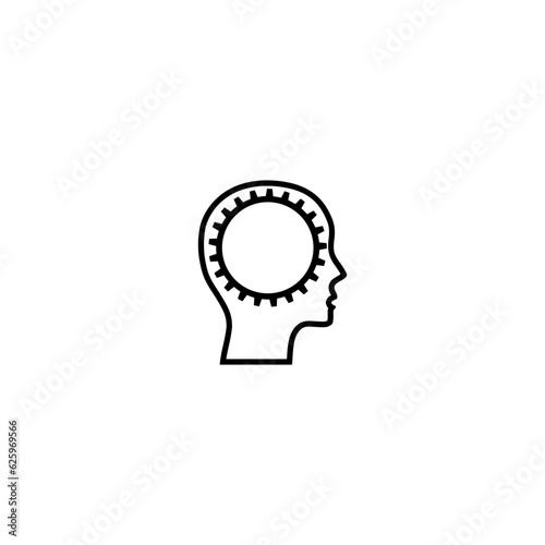 Brain and Cog Wheel icon. Human head gear concept logo